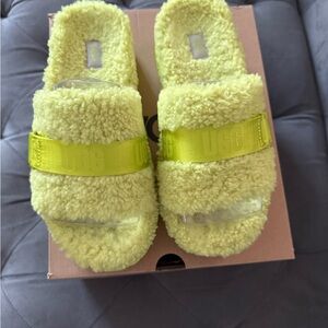 UGG Bright Yellow Fluffy Slides-Fluffita